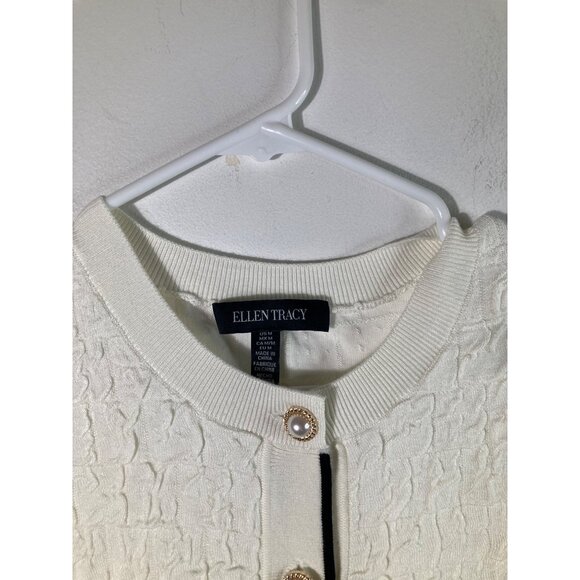 Womens Ellen Tracy Cropped Cardigan Pearl Gold Buttons Cream‎ Black M NWOT - Picture 3 of 9
